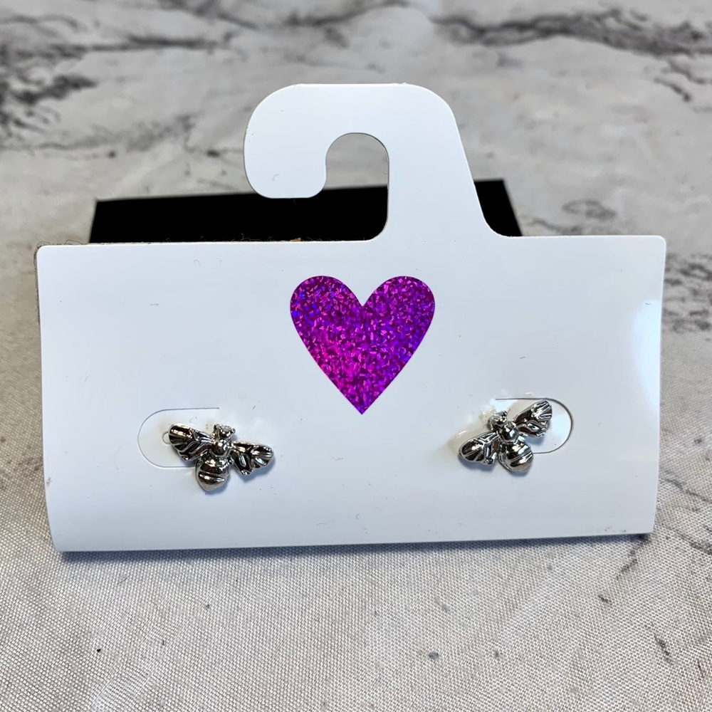 Silver Bumblebee Stud Earrings